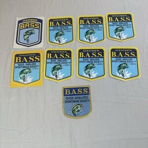 9 Vtg BASS ANGLERS SPORTSMAN SOCIETY LIFE MEMBER EMBROIDER STITCH PATCH/STICKER
